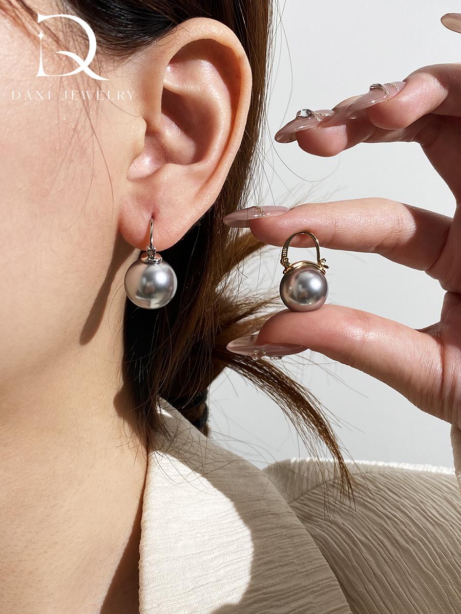 Bucket crystal pearl oversized earrings, light luxury high-end earrings S925 silver teapot ear buckles