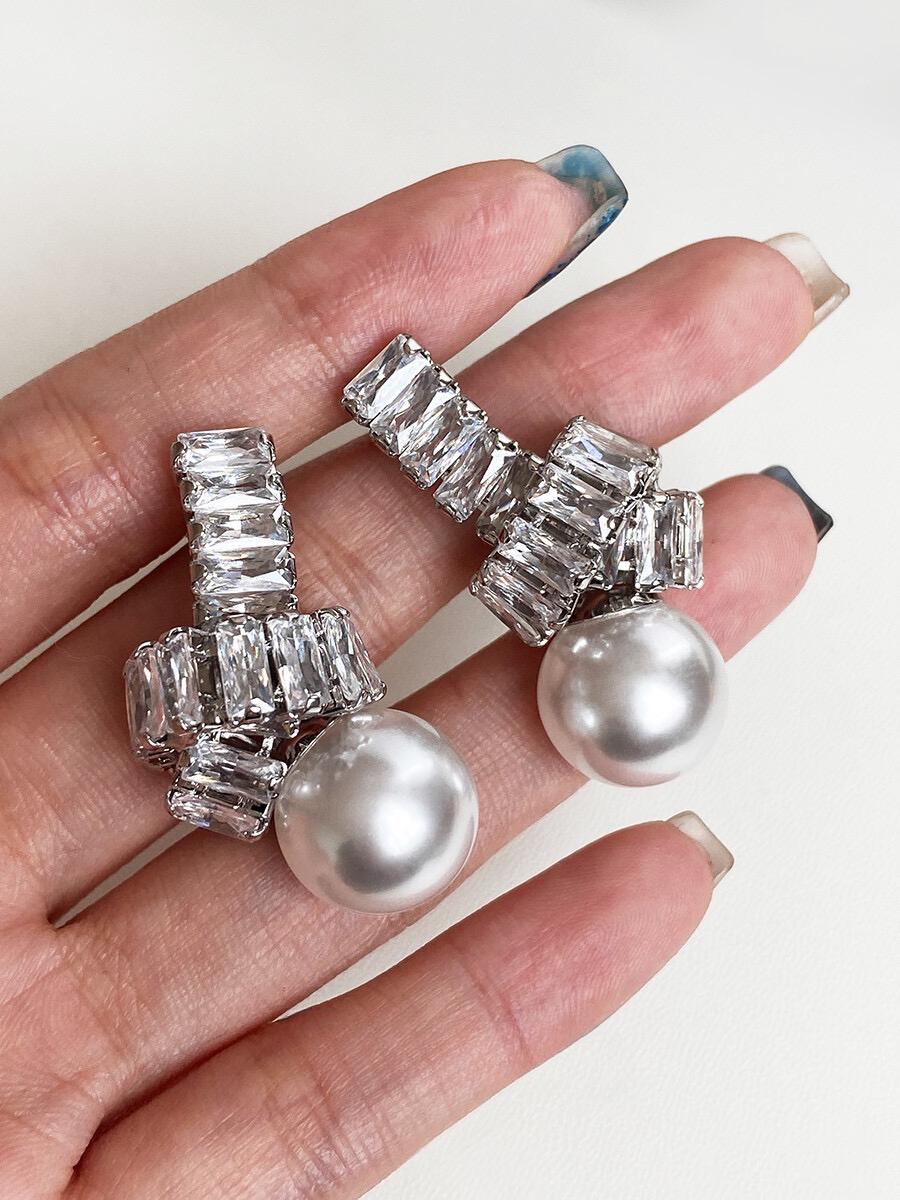 Knotted pearl earrings niche celebrity temperament s925 silver earrings 14mm