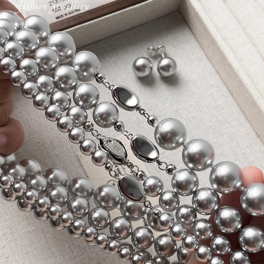 Gray pearl necklace high cold temperament high sense necklace