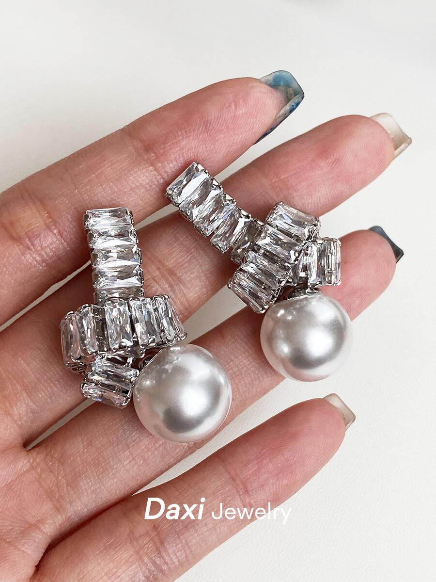 Knotted pearl earrings niche celebrity temperament s925 silver earrings 14mm