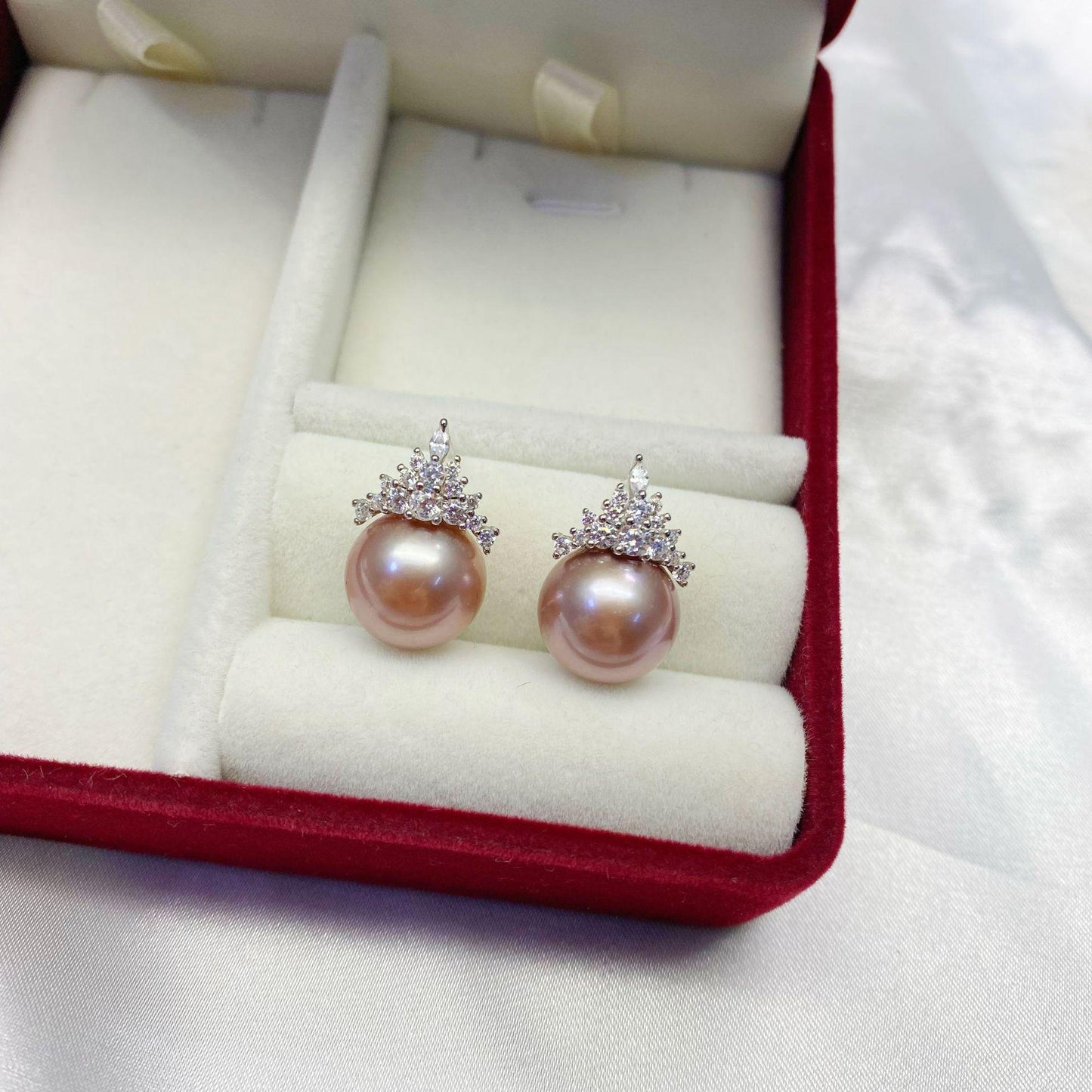14mmTianran freshwater pearl s925 silver ice and snow queen, pendant stud earrings set