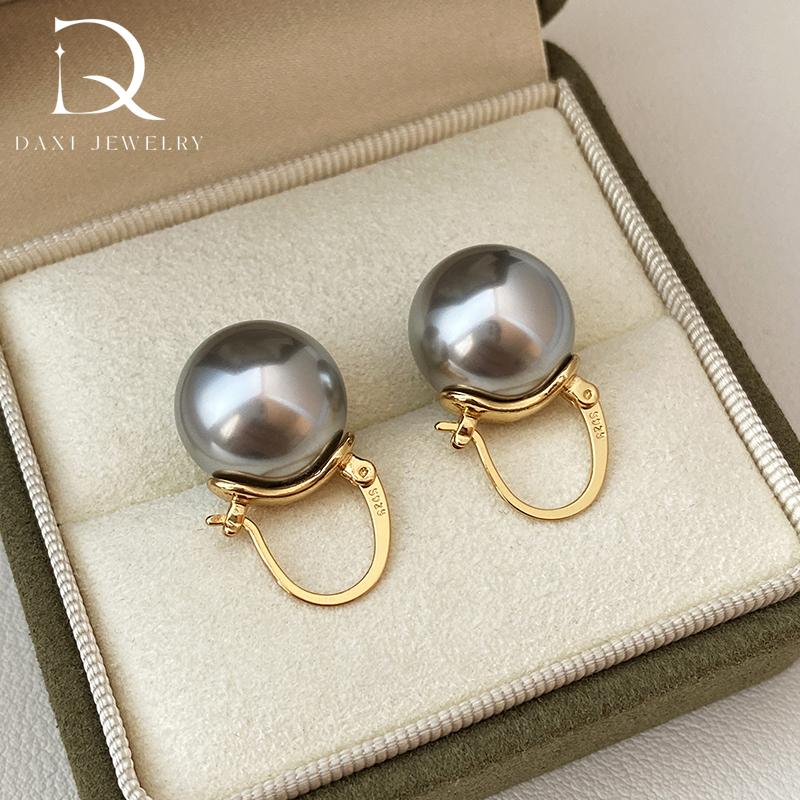 Bucket crystal pearl oversized earrings, light luxury high-end earrings S925 silver teapot ear buckles