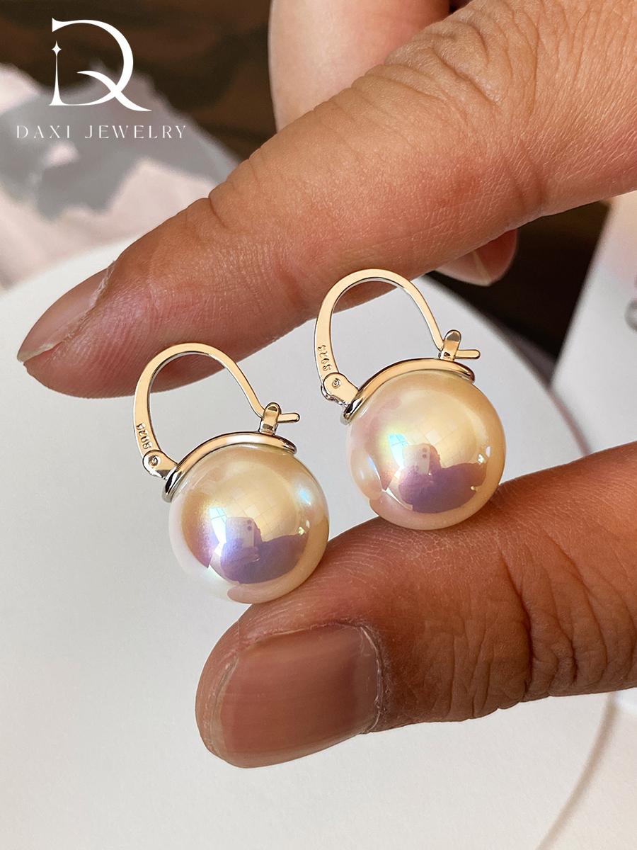 Bucket crystal pearl oversized earrings, light luxury high-end earrings S925 silver teapot ear buckles