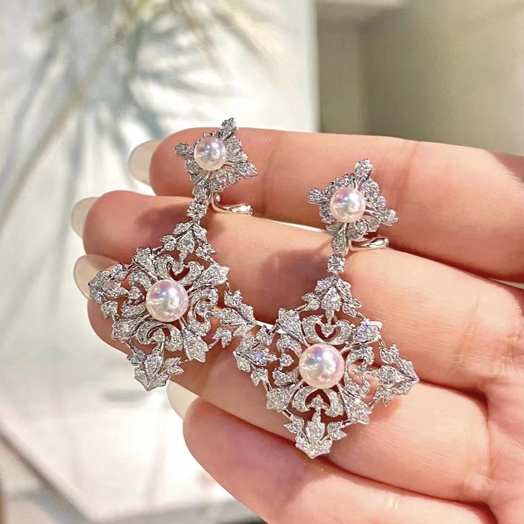 New luxury inlaid Zhuji natural freshwater pearl earrings jewelry S925 silver 6-8MM round high quality gift box