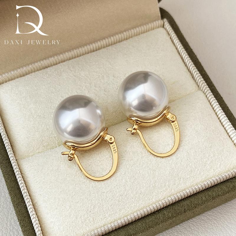 Bucket crystal pearl oversized earrings, light luxury high-end earrings S925 silver teapot ear buckles