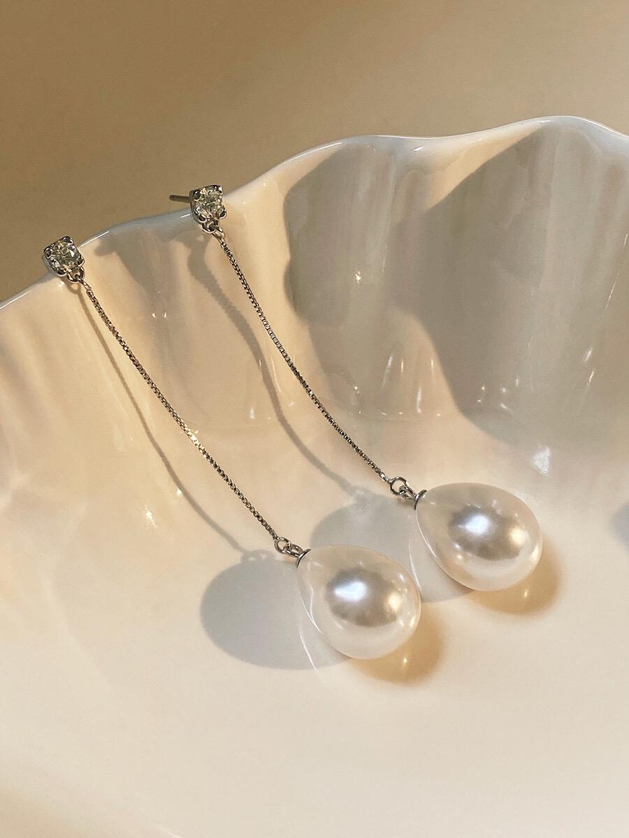 Tassel Water Drop Pearl Earrings Women's Premium S925 Sterling Silver Earrings Skinny Temperament Earrings