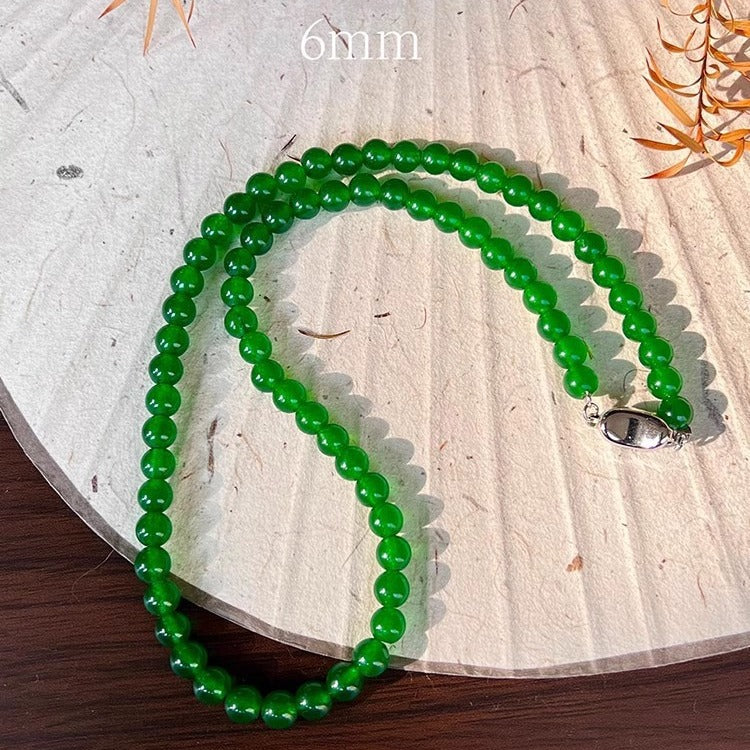 Clean & Elegant Version High-Quality Natural Chalcedony Bead Necklace – Light Luxury Jade & Agate Chain, Versatile Temperament Design