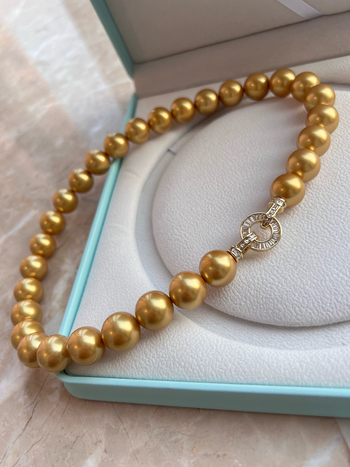 Gold Pearl Necklace for Women | 14mm High-End Light Luxury | Large Niche Gold Necklace
