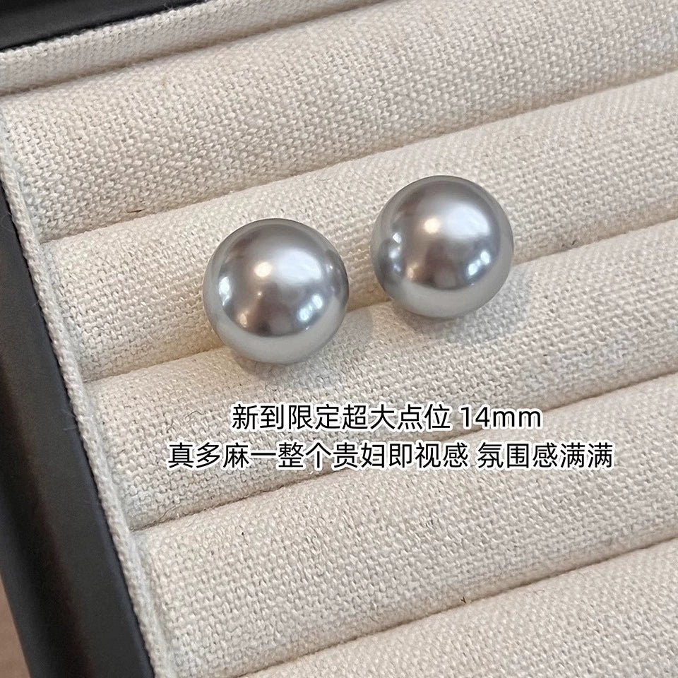 Zhenduo Hemp Gray Pearl Stud Earrings | 12mm 925 Silver | 2025 Trendy Explosive Design | Light Luxury Niche Jewelry for Women