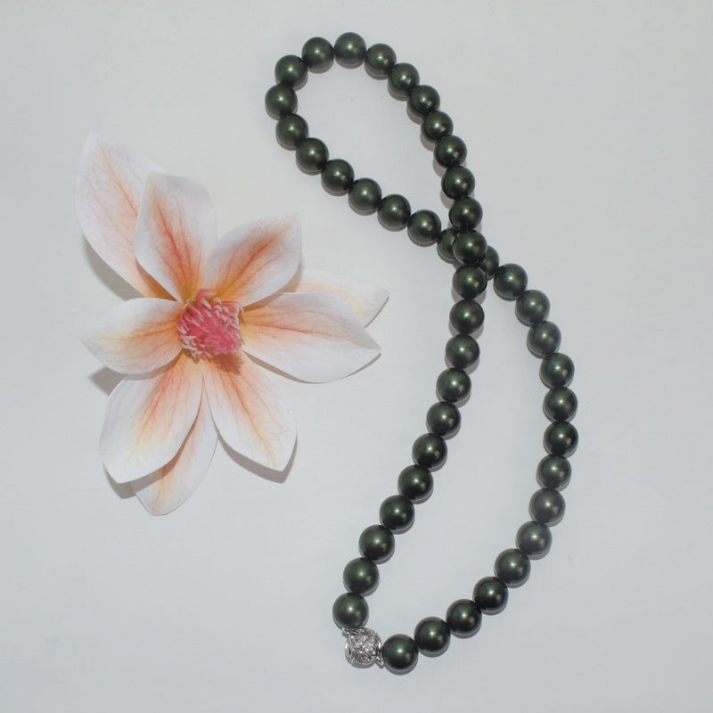 Portable magnetic buckle, fashionable and simple eight-star diamond pearl necklace, easy to wear, versatile mother shell neck chain8-12mm