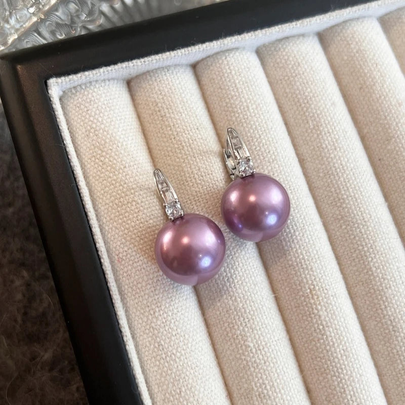 Violet pearl earrings purple earrings 2026 new popular temperament light luxury high-end pendant high-end stud earrings shell p