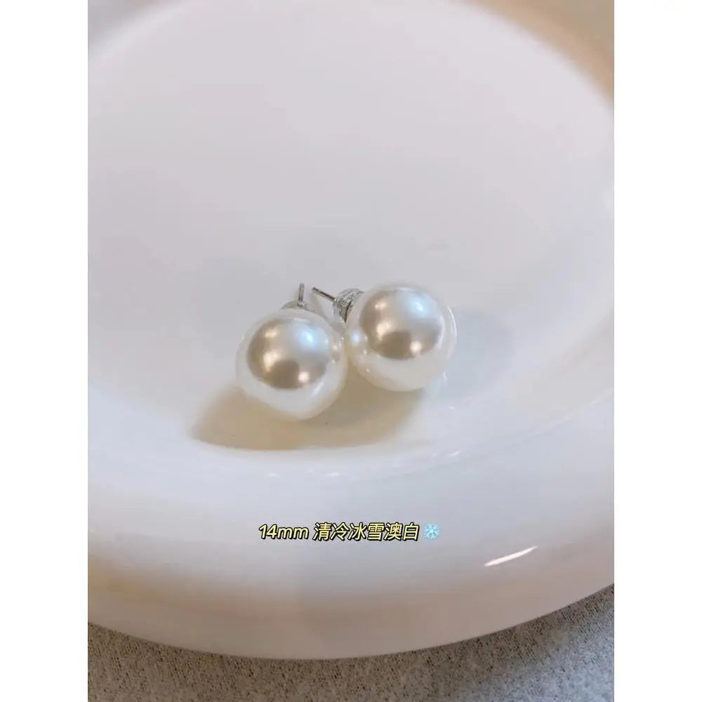 mother shell white pearl stud earrings, female, French style, suitable for graduation ceremonies for women pearl earrings