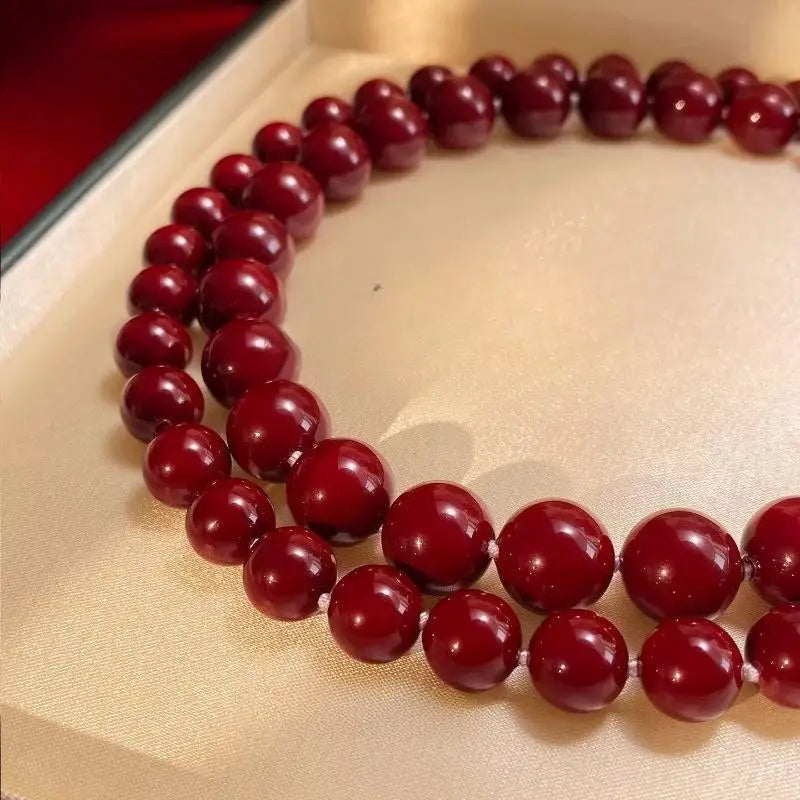 Red Lucky Pearl Necklace for Women, Vintage,shell pearl Luxurious and Sophisticated Red Collarbone Chain, Festive Wedding Gift