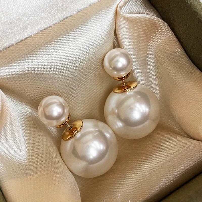 Double Pearl Stud Earrings – French Elegant Front-Back Shell Pearl Jewelry