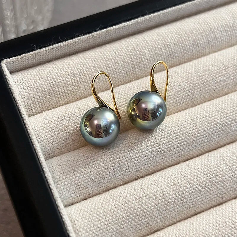 high heel madama pearl ear hook stud earrings are so many hemp gray women's new popular high-end shell pearl