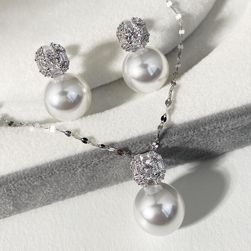 Small Sugar Cube Pearl Stud Earrings Premium Sense Silver Needle Super Flash Large Classic Earrings 12mm