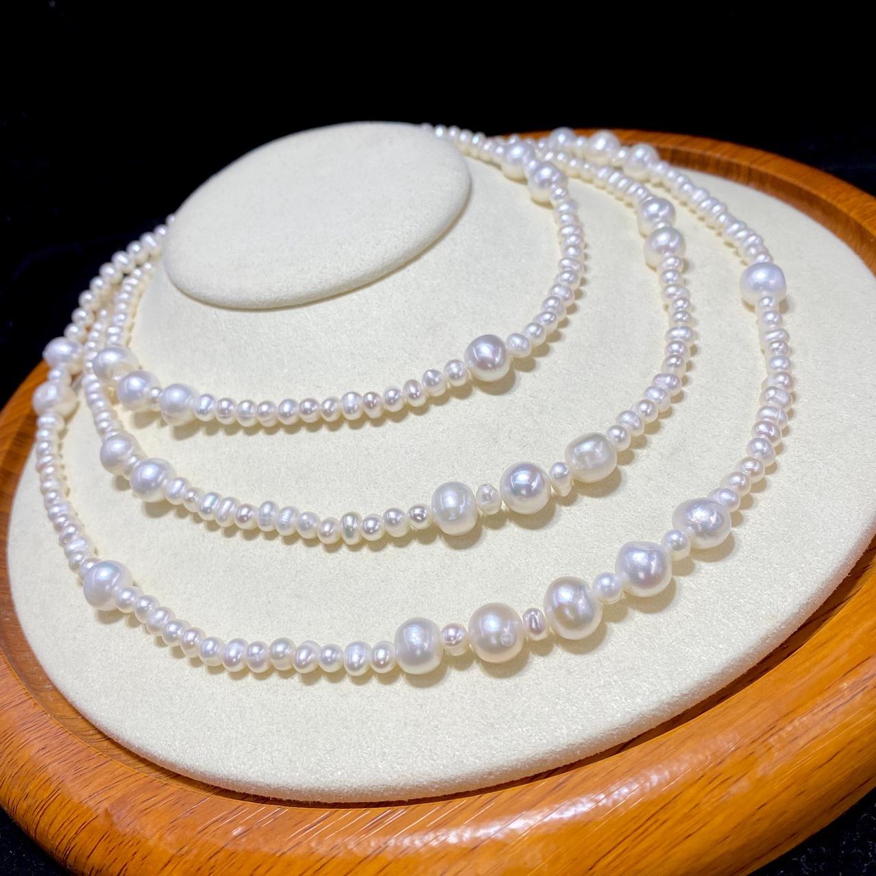 5–6mm Natural Freshwater Pearl Long Necklace – 120cm Chanel-Inspired Sweater Chain, Elegant Beaded Design for Women