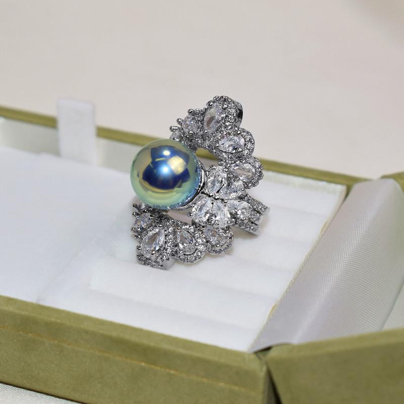 Shiny Adjustable Pearl, Ring, Perfect Round Strong Light Mother Bead, Ring, Removable, Open Ring Suitable for Party