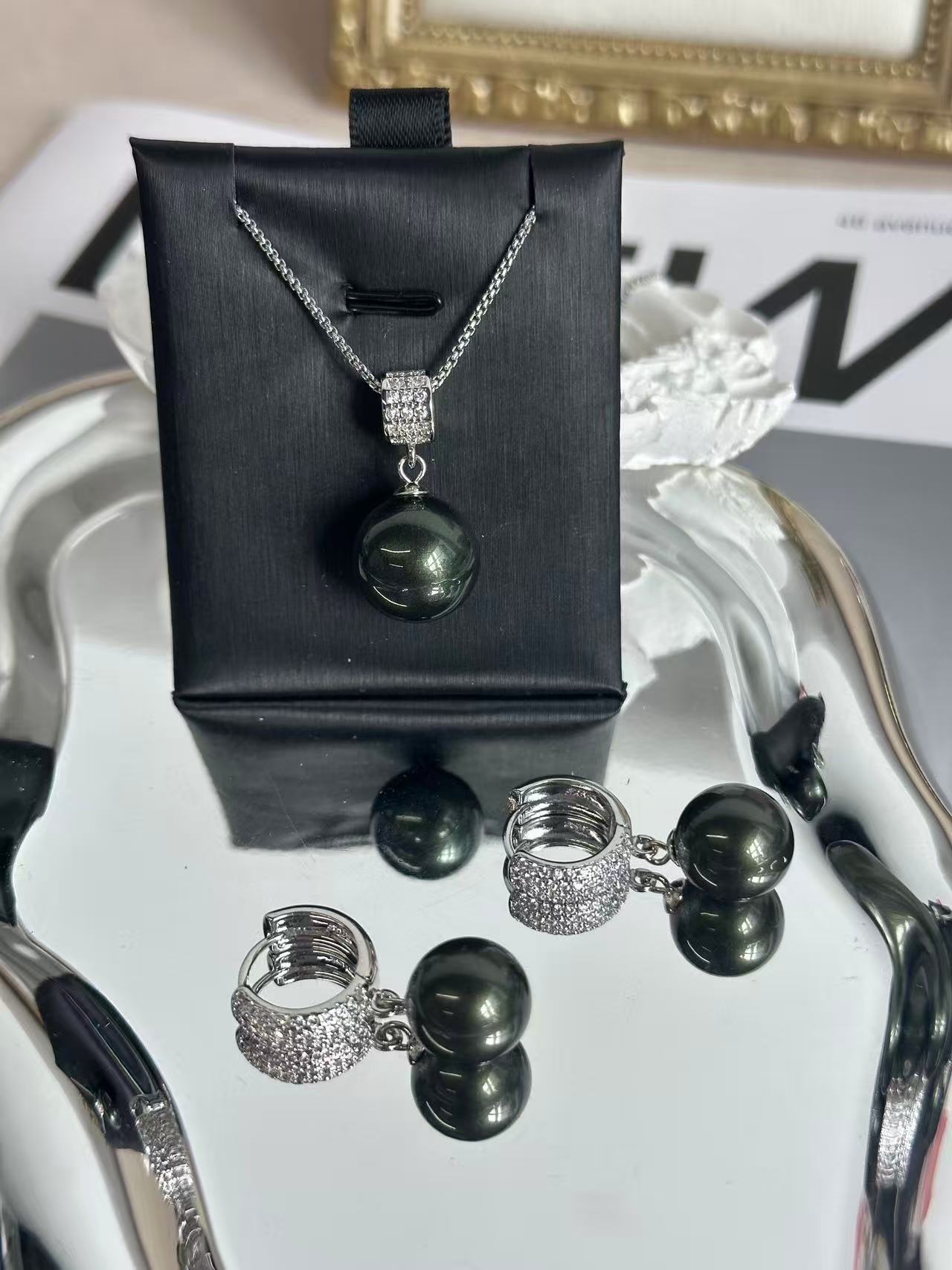 Elegant Shell Pearl Necklace & Earrings Set – Sterling Silver Plated Cubic Zirconia Jewelry Set for Women | Available in Multiple Colors