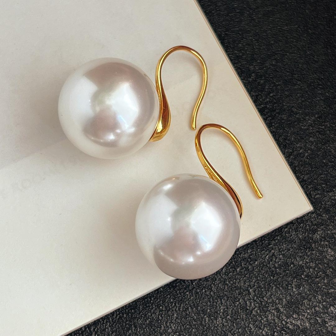 French style 925 silver 16mm natural bead pearl high heels, earrings, ear hooks, stud earrings