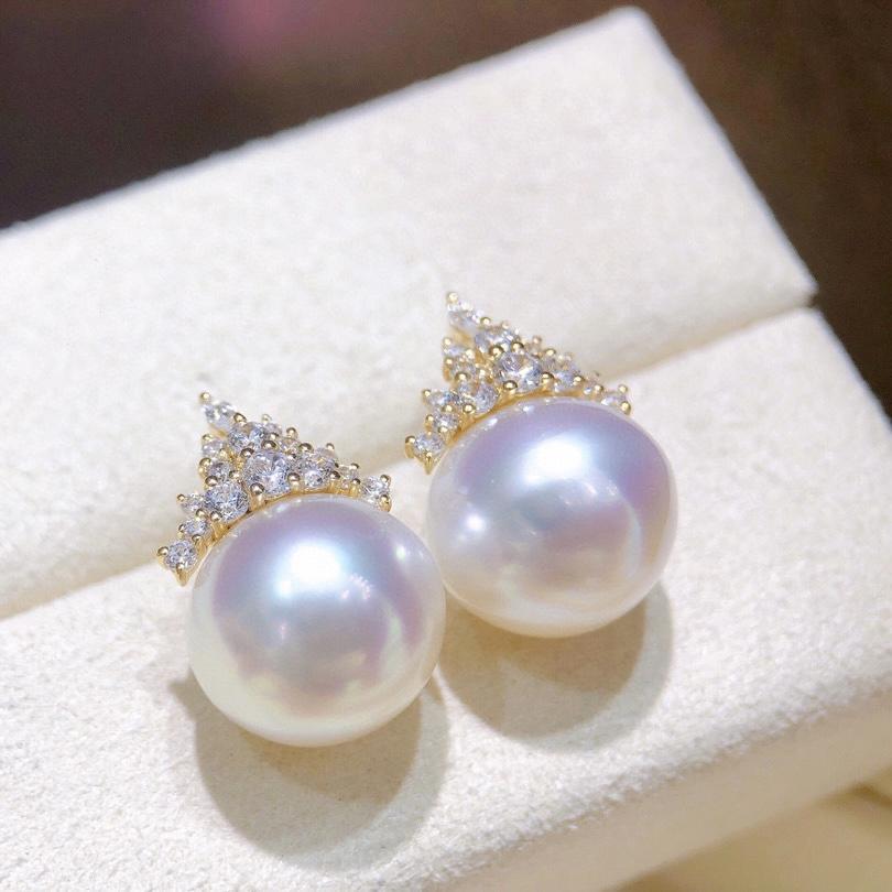 Spring and summer new natural pearl stud earrings 10-11mm Ice and Snow Queen comparable to Australian 925 silver, flawless and bright on the front