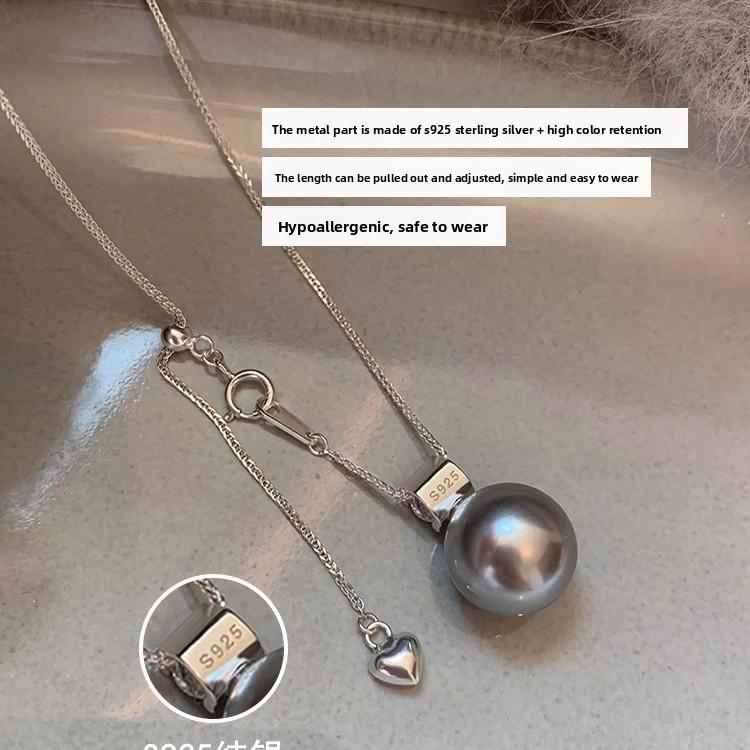S925 sterling silver, single pearl pendant necklace, collarbone chain neck chain, white, gray pearl baby beads, can be stacked.
