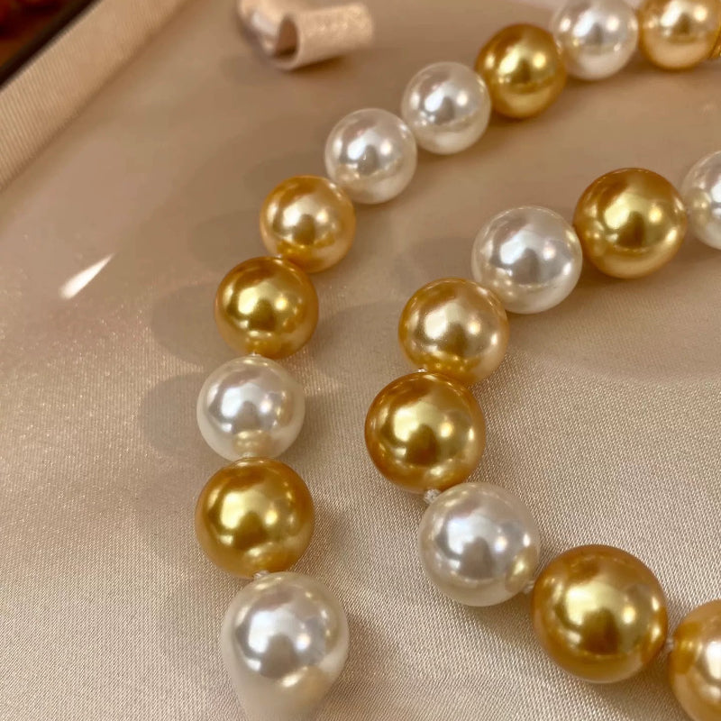 Premium South Sea Shell Pearl Necklace - Luxury 18K Gold Finish Multi-Tone Pearl Strand for Women, Timeless Elegance Choker