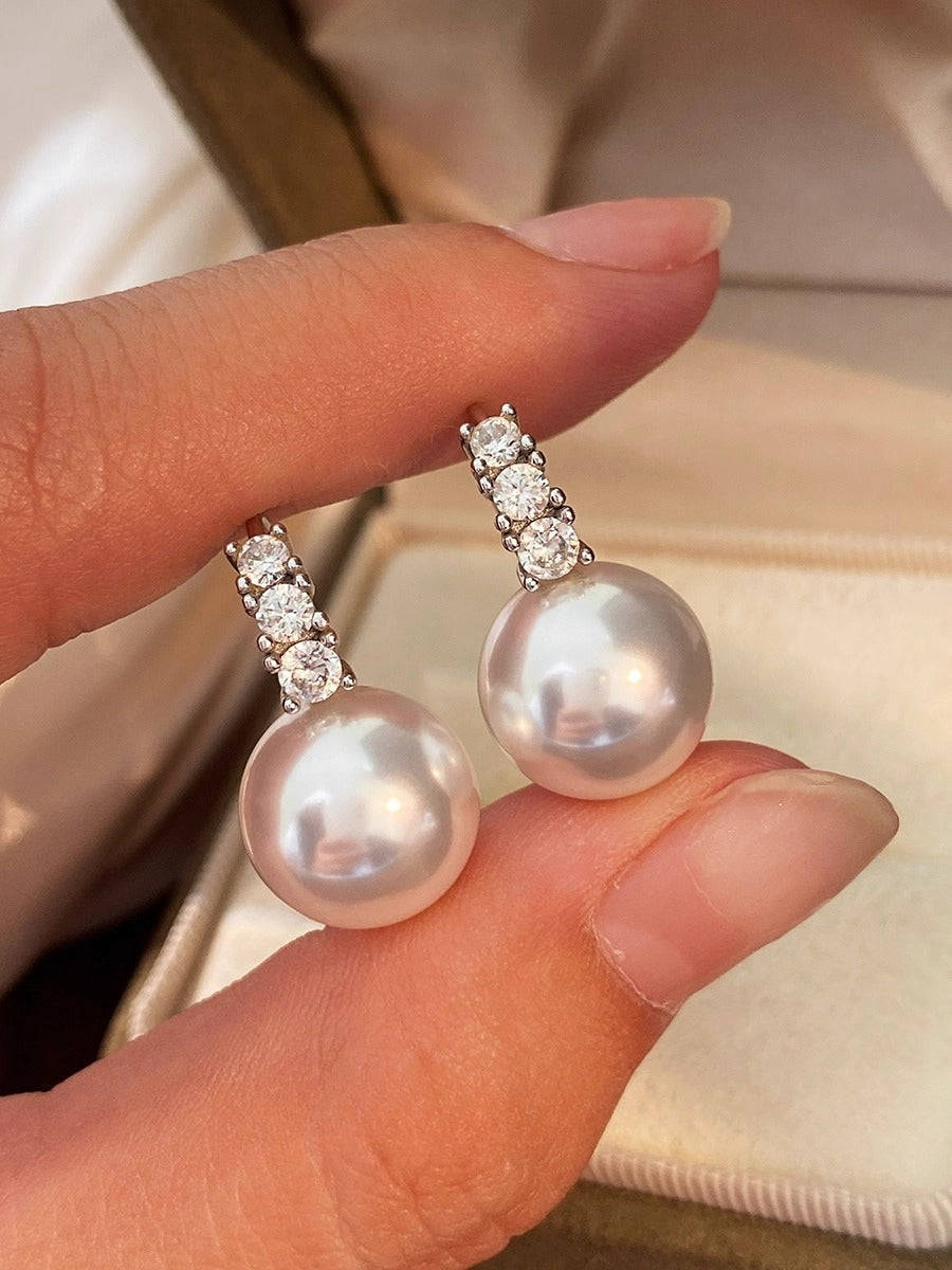 White Pearl Ear Buckle Earrings for Women | Light Luxury & Premium Design | S925 Sterling Silver | Versatile Temperament Diamond Earrings