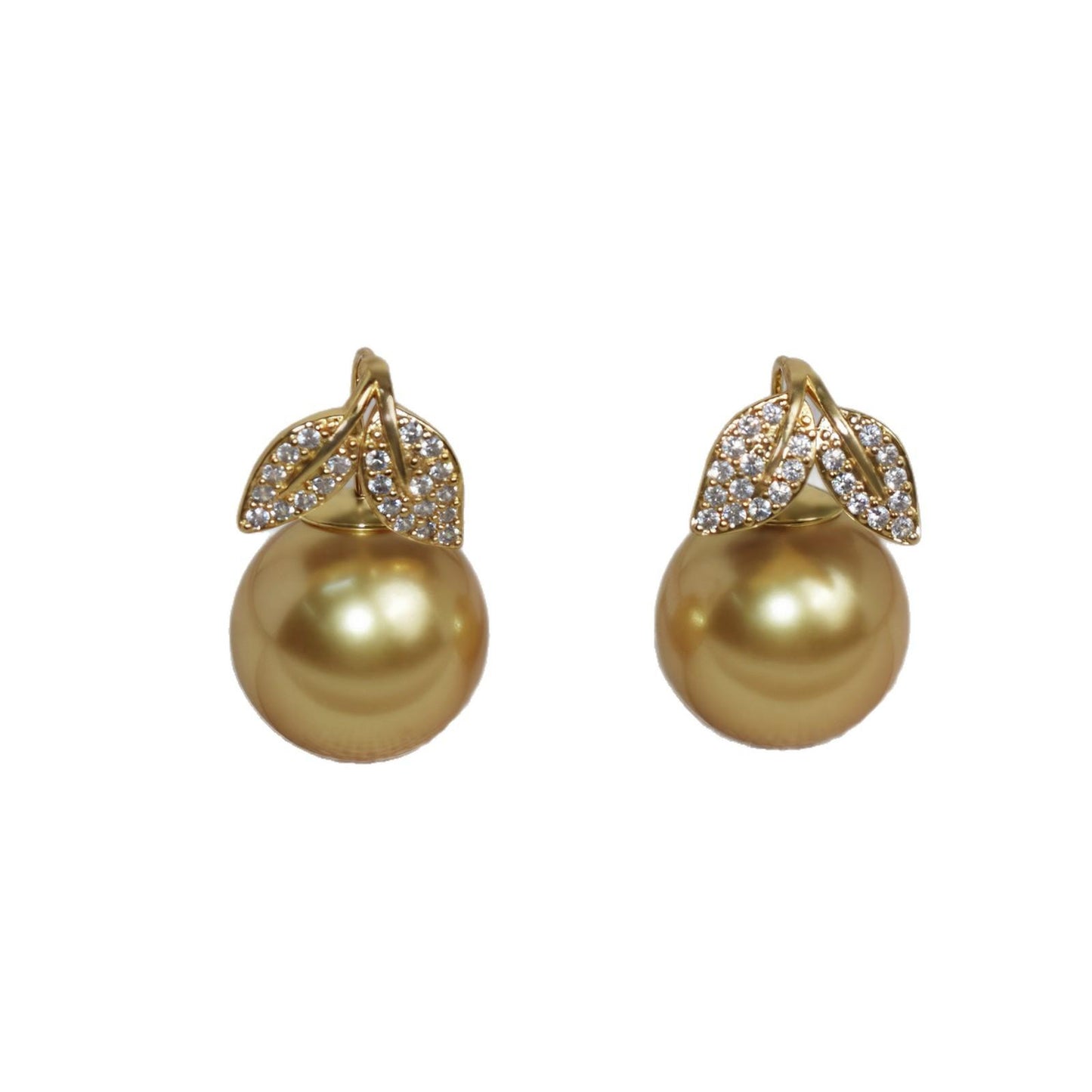 14Mm zircon fishtail leaf pearl stud earrings, white, gold, pink earrings, seaside photos, parties, birthday gifts