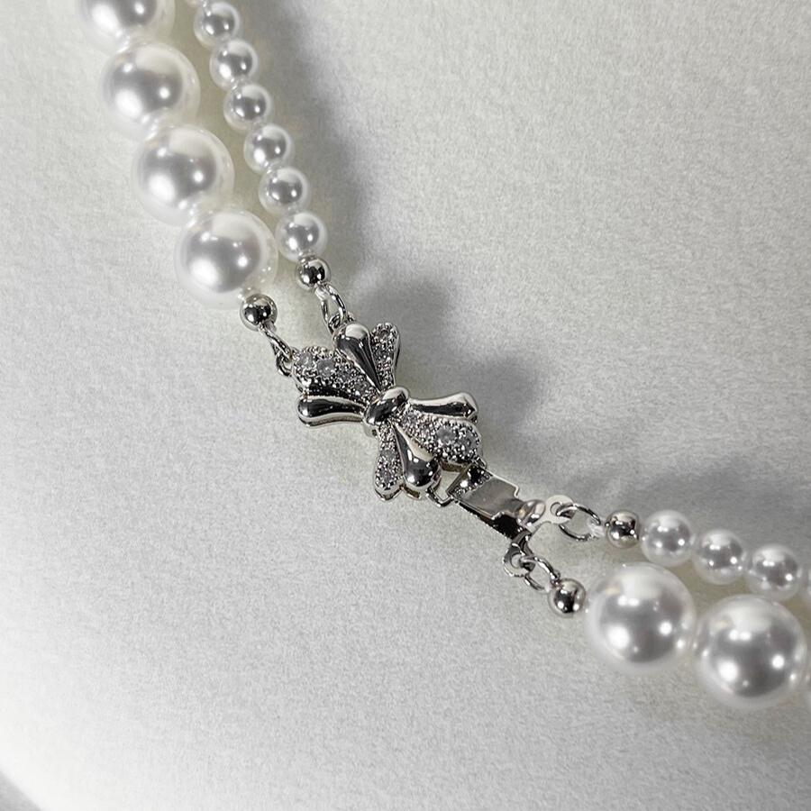 Pearl necklace double-layer white fashionable high-end autumn and winter new products · white necklace (4mm + 8mm)