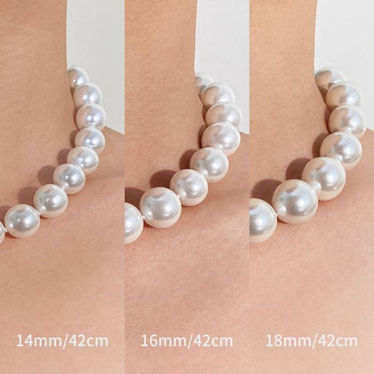 14Mm 16mm bead pearl necklace female, white mother shell large point 16mm collarbone neck chain, mother gift, birthday gift, suitable for party, work, ordinary wear