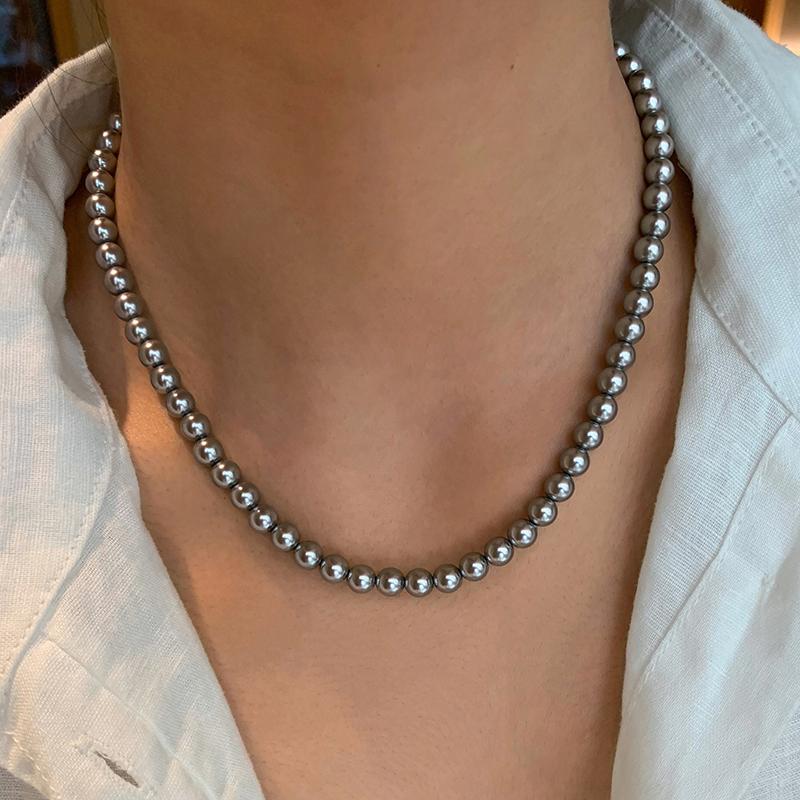Grey millet bead pearl necklace, neck chain 4-12mm