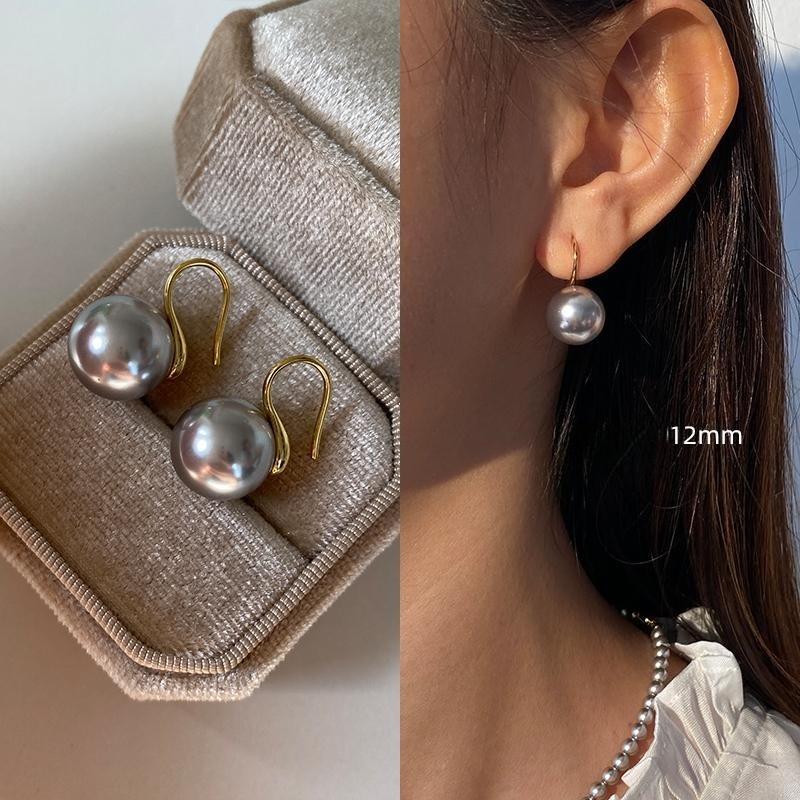 French Elegant High Heel Pearl Hook Earrings 12mm Pearl Stud Earrings Ear Hook 10mm For Daily Dating Gifts Fashion Women Jewelry