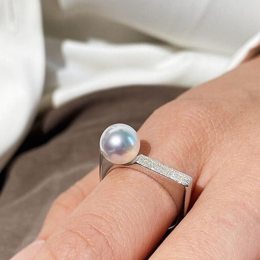 S925 Sterling Silver Frosted Pearl Ring Women's Light Luxury Personality Minimalist Commuter Open Ring · Open Adjustable [Silver] 8mm