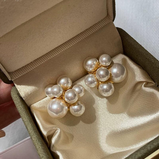 French Style Firework Gold Pearl Stud Earrings Women Luxury Unique Design Elegant Sparkle Ear Jewelry High End Fashion Accessories Trendy Gift