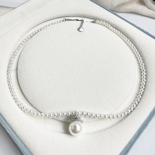 Snow Ice Queen Pearl Necklace White Rice Pearl Light Small Collarbone Chain Pendant