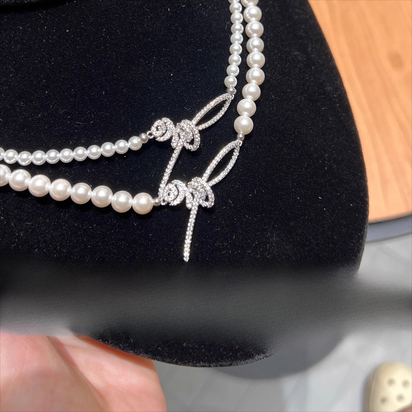 White & Gray Baby Pearl Necklace with Bow – 4mm 6mm 8mm Pearl Chain, Elegant Gift for Girls, Girlfriend & Wedding