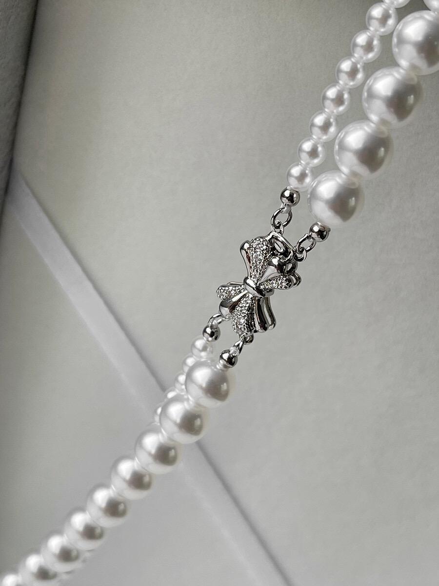 Pearl necklace double-layer white fashionable high-end autumn and winter new products · white necklace (4mm + 8mm)
