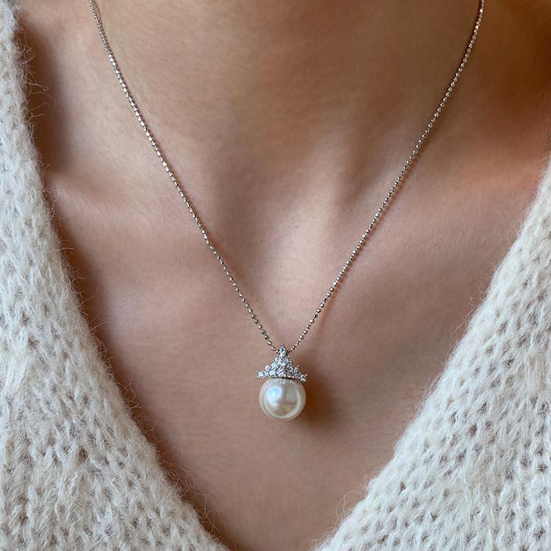 S925 sterling silver, single pearl pendant necklace, collarbone chain neck chain, white, gray pearl baby beads, can be stacked.