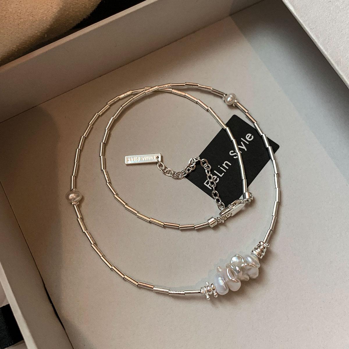 925 Sterling Silver Natural Baroque Irregular Pearl Necklace