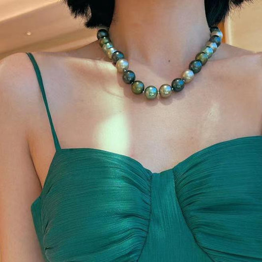14Mm Morandi color crystal bead pearl necklace, bracelet set, simple, fashionable and versatile.