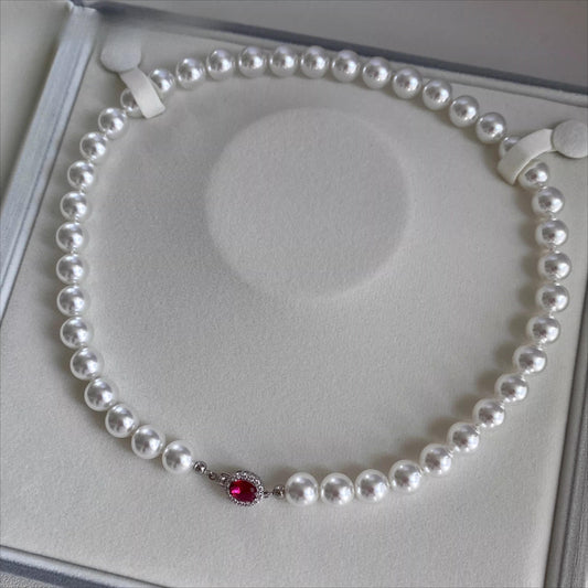 Red gold white pearl shellpearl necklace luxury daily wear perfect Mother Day gift for women natural red stone jewelry