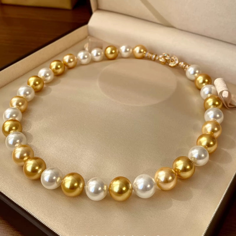 Premium South Sea Shell Pearl Necklace - Luxury 18K Gold Finish Multi-Tone Pearl Strand for Women, Timeless Elegance Choker