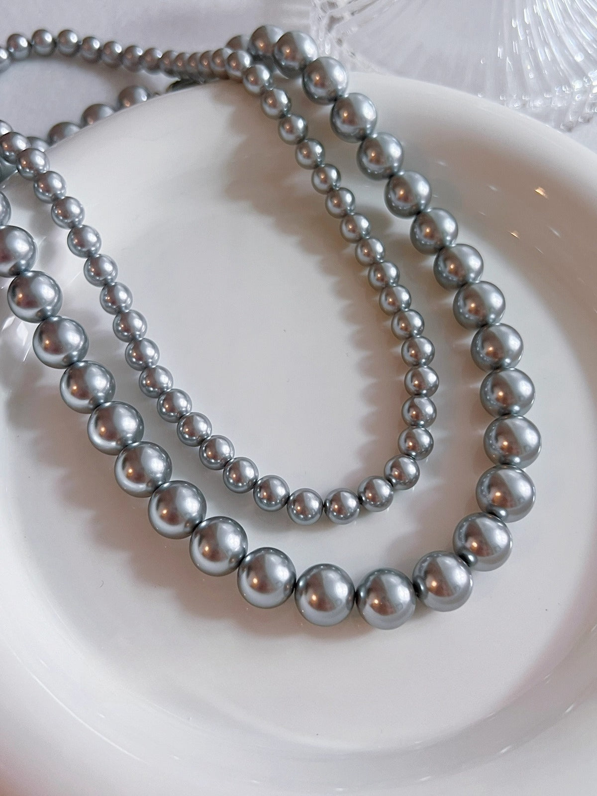 gray pearl necklace 925 silver neck chain autumn and winter sweater chain women's silver gray8mm- 12mm