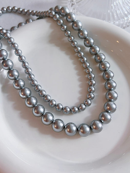 gray pearl necklace 925 silver neck chain autumn and winter sweater chain women's silver gray8mm- 12mm