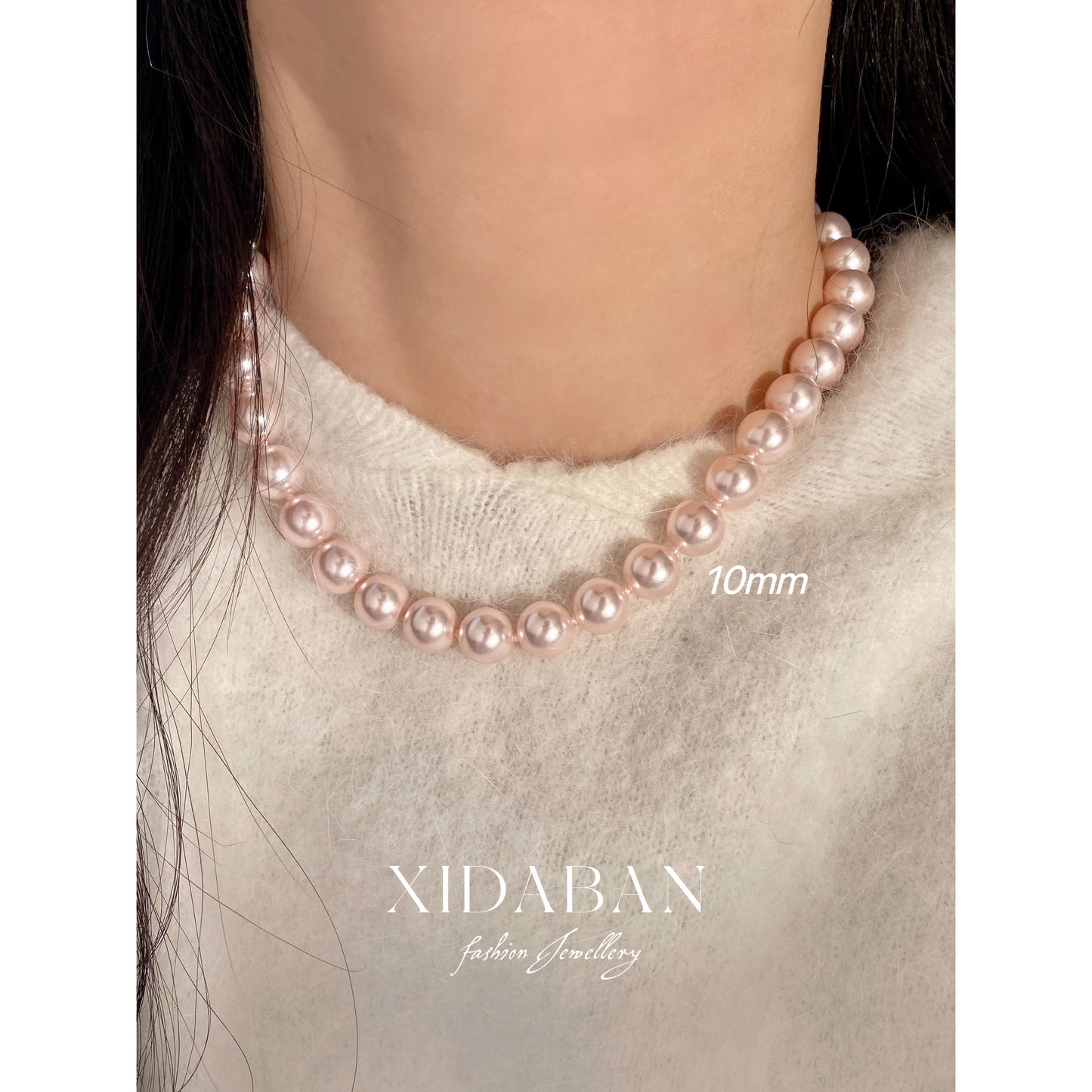 Blush Pink Pearl Necklace – 6mm / 8mm / 10mm / 12mm Classic Beaded Strand, Elegant Gift for Her shell pearl