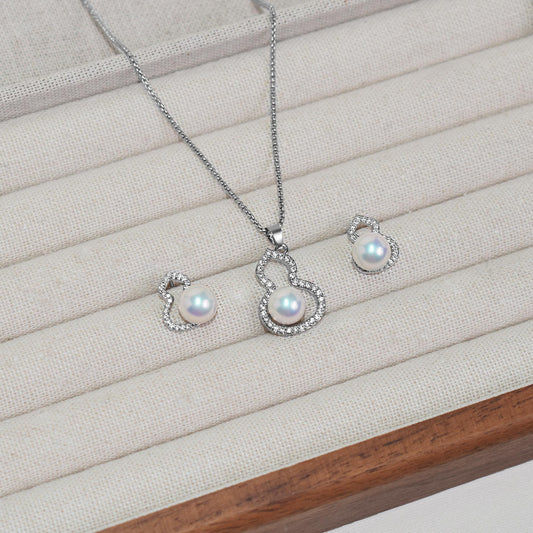 Pearl gourd necklace set, stud earrings pendant necklace set, female niche light luxury, high-end design of explosive collarbone chain