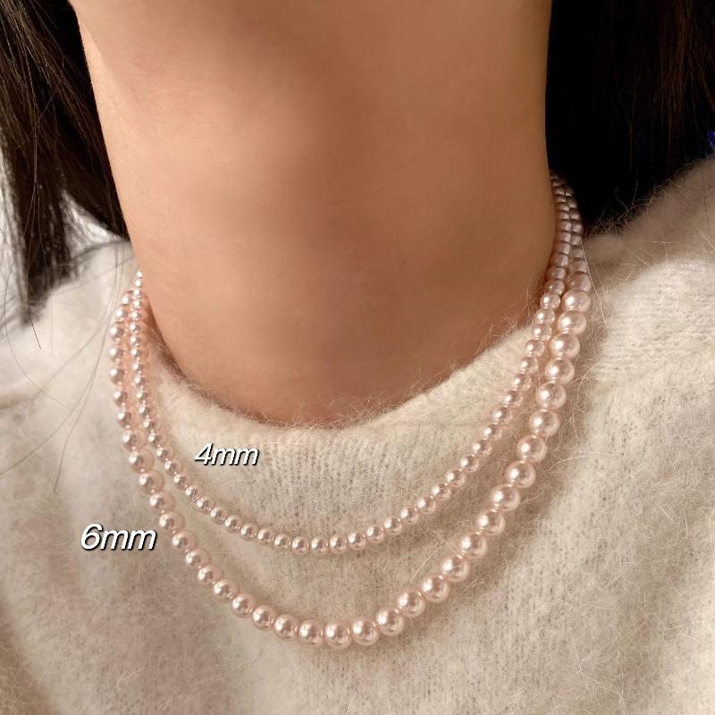 Blush Pink Pearl Necklace – 6mm / 8mm / 10mm / 12mm Classic Beaded Strand, Elegant Gift for Her shell pearl