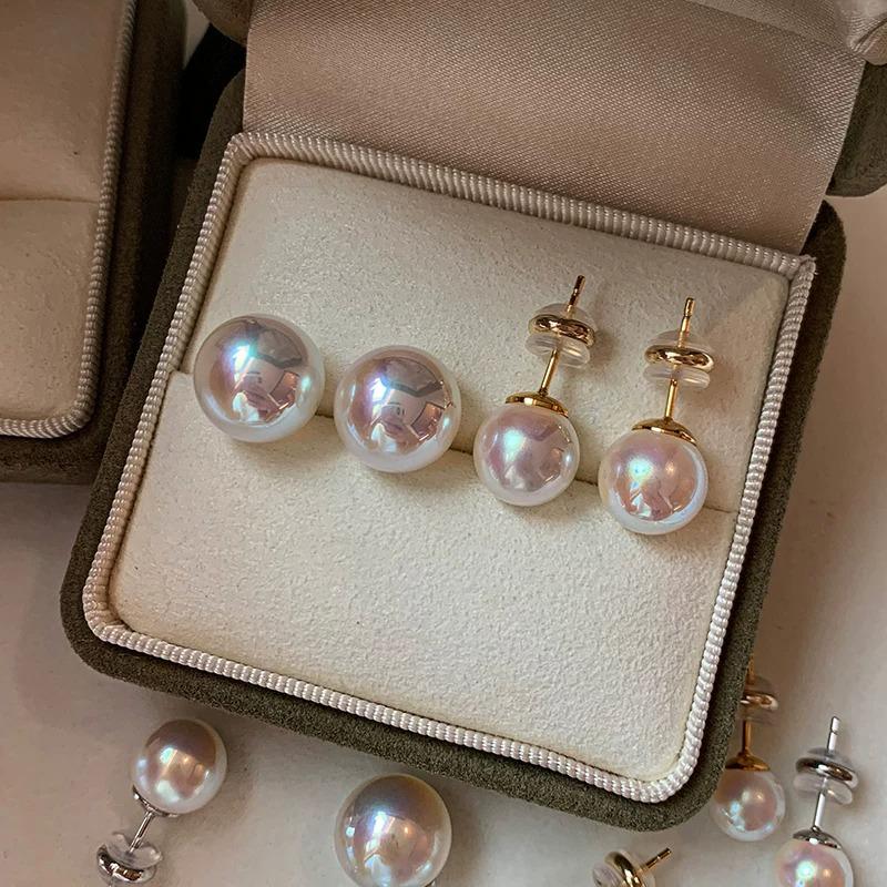 S925 Sterling Silver Sakura Pink Pearl Stud Earrings for Women Trendy Cute Sweet French Style Light Luxury Elegant Ear Accessories