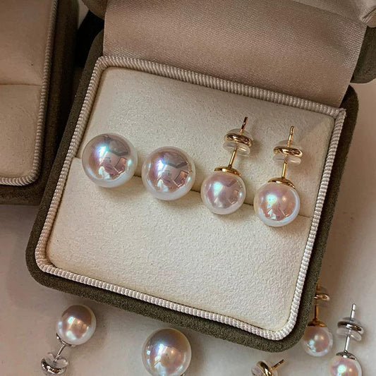 S925 Sterling Silver Sakura Pink Pearl Stud Earrings for Women Trendy Cute Sweet French Style Light Luxury Elegant Ear Accessories